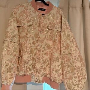 AKIRA Pink and Gold Floral Bomber Jacket